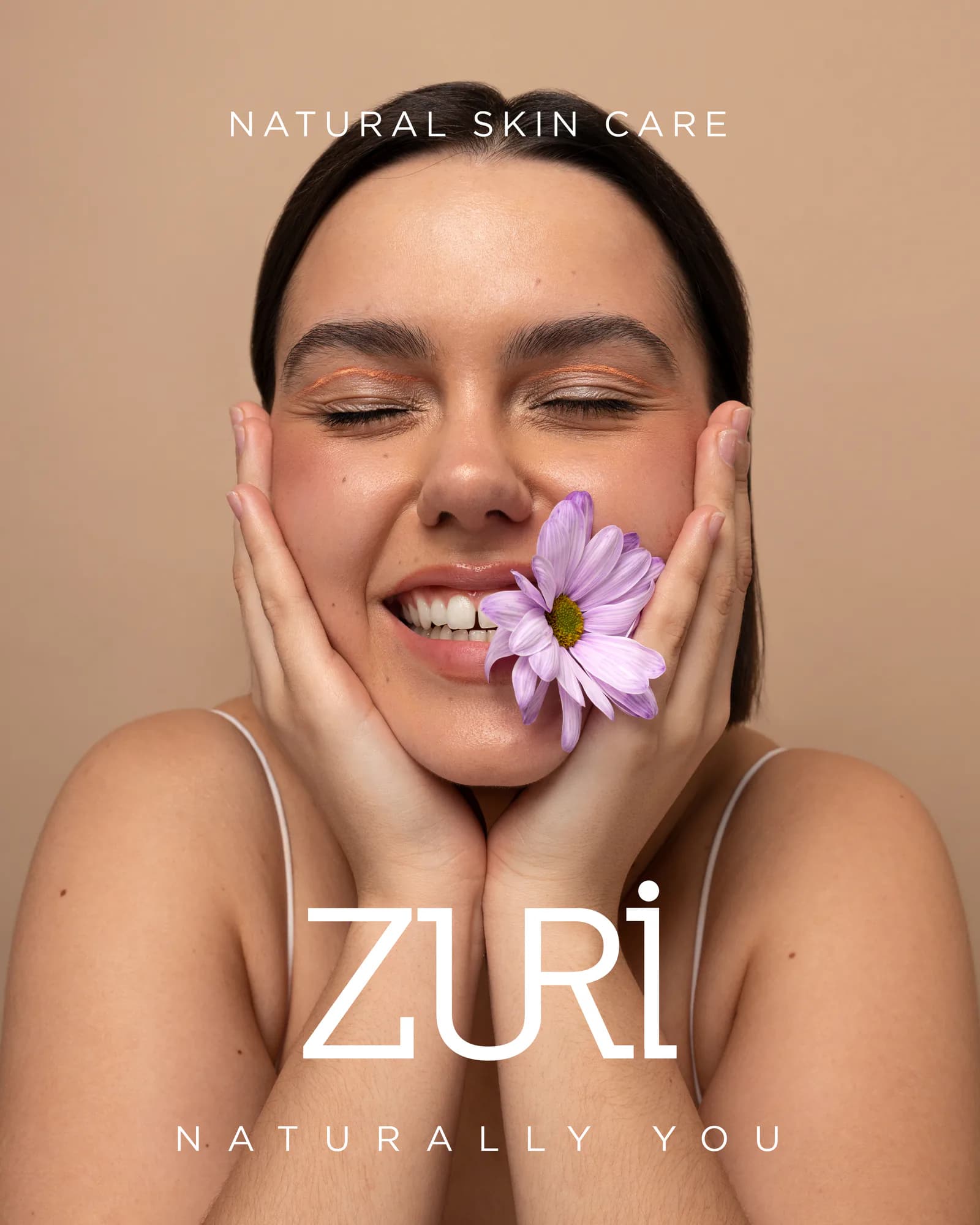 Campaign portrait carrying the Zuri wordmark and brand line